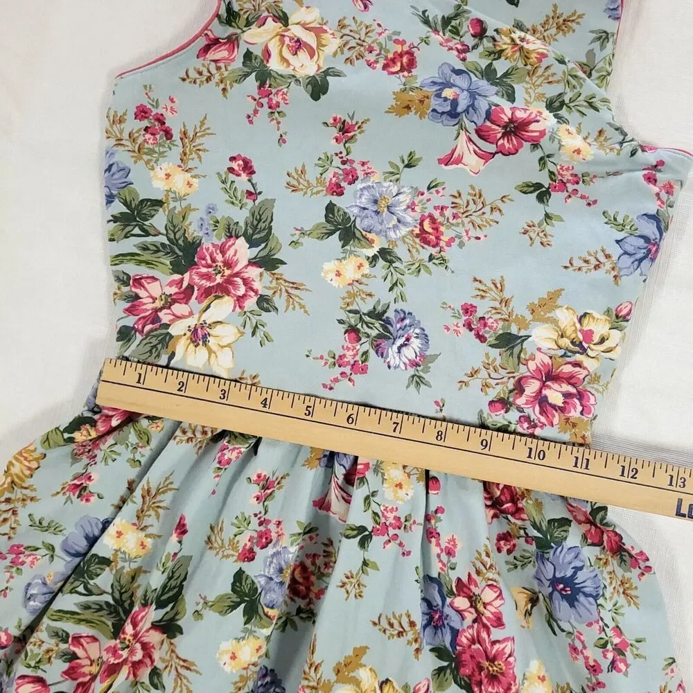 polo Ralph Lauren Floral Sundress L Blue Peep Hole Back Shabby cottage Chic‎